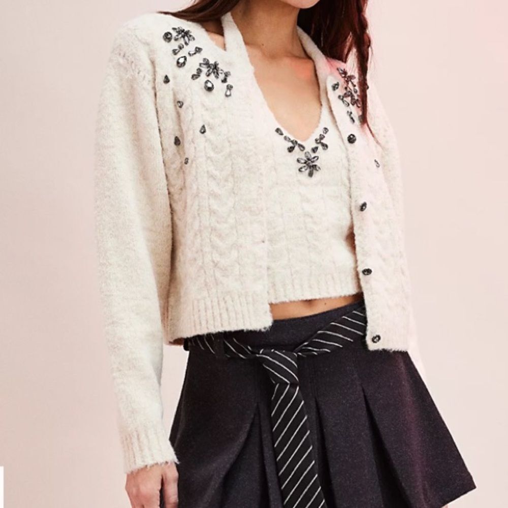 Free People Rhinestone Sweater Cardigan - Picture 2 of 6